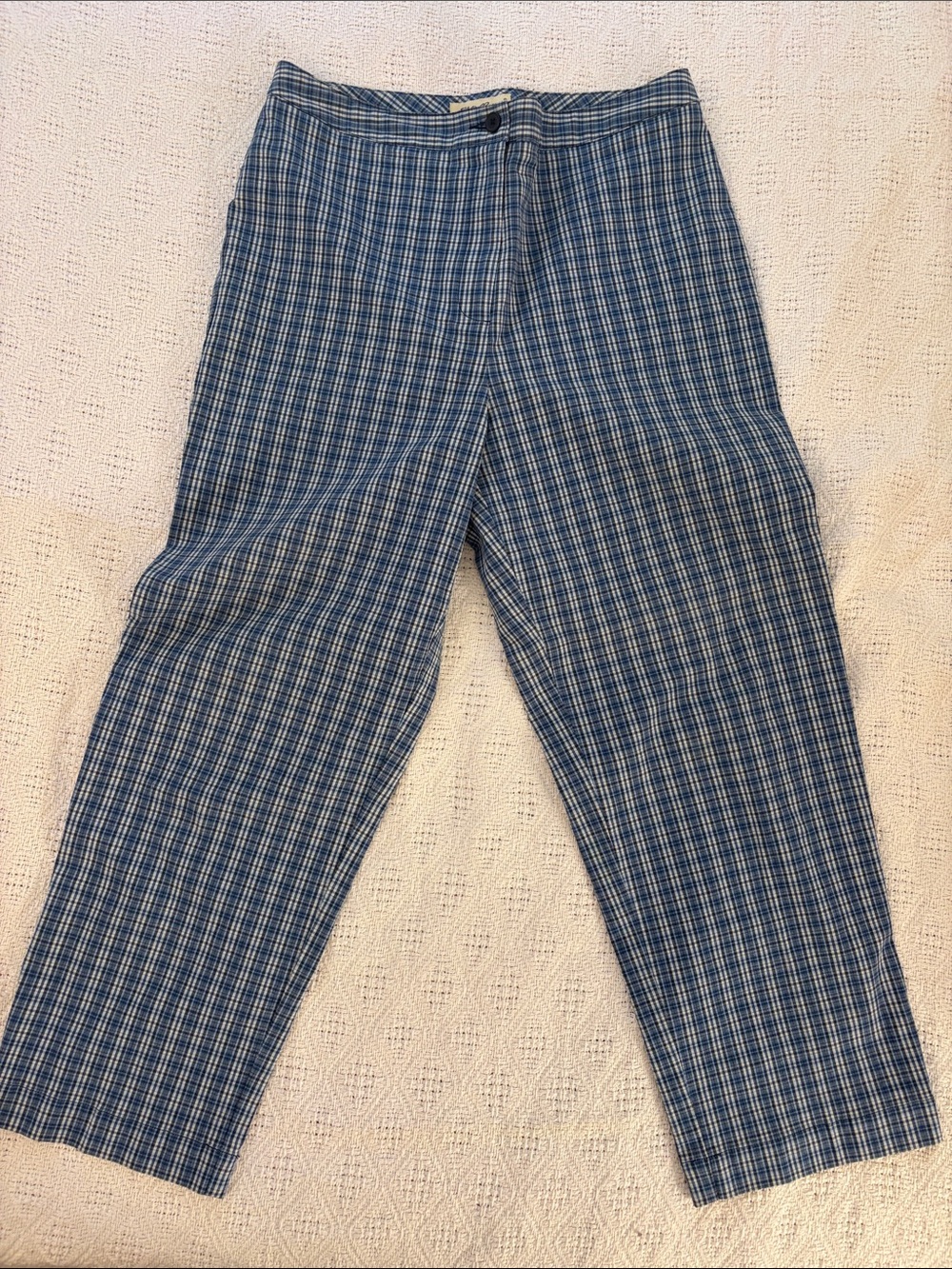 Vintage Eddie Bauer Women’s Blue and White Plaid Pants